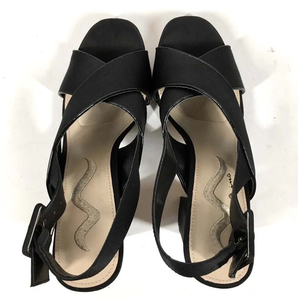 Nina New York Black Criss Cross Straps Platform Open Toe Sandal Heels Size 7.5M